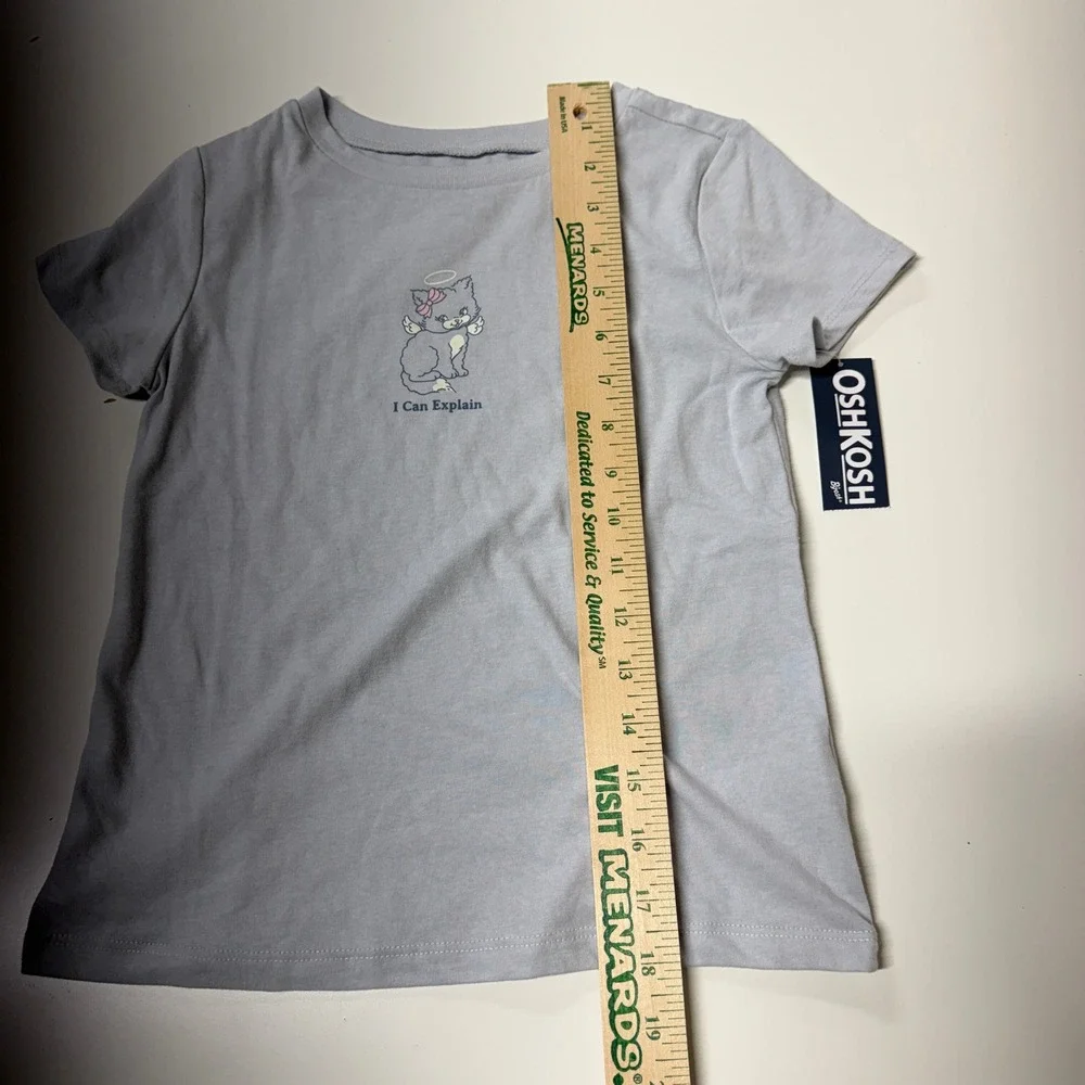 OshKosh Bgosh Girls Light Blue Cat Angel Graphic Tee Shirt Size S 6-7